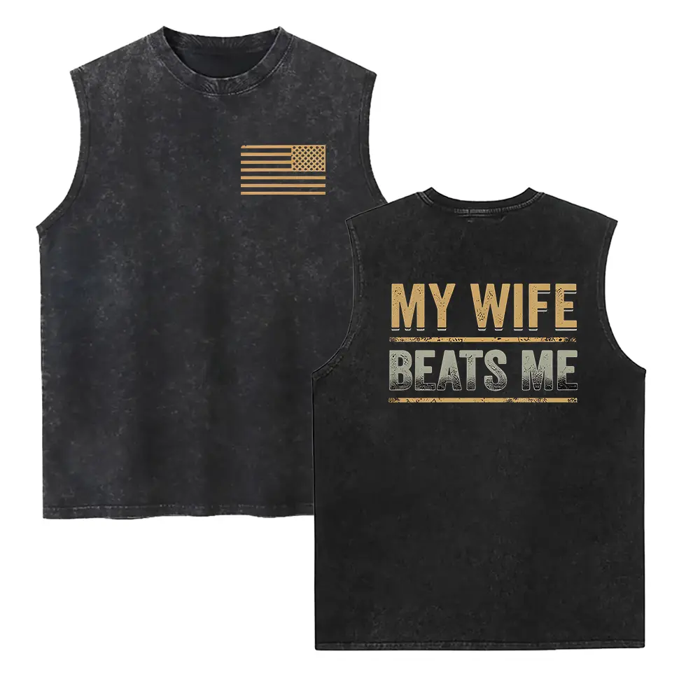 My Wife Beats Me Washed Vest, American Flag Husband and Wife , Husband Shirt for Men, for Women, Fath