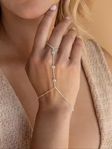 Rhinestone Decorated Link Mitten Bracelet, Fashion Jewelry for Party, Daily Decor, Trendy All-match & Exquisite Jewelry for Birthday Gift, Stainless Steel Bracelet, Trendy Stack Bangle