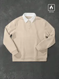 Men's Loose-Fit Contrast Collar Polo Shirt, Comfortable Sporty Pullover for Gym & Casual Wear, Autumn Winter Essential, Multiple Colors Available