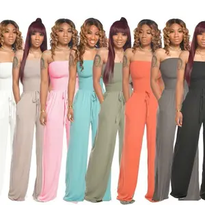 Casual Summer Dressy Jumpsuits for Women Spaghetti Strap Wide Leg Split Long Pants Loose Fit Rompers