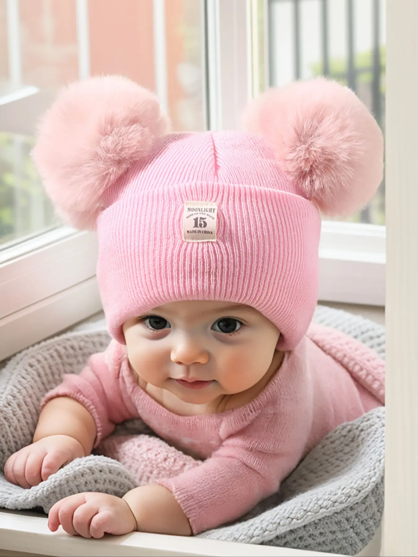 Double Ball Knit Hat for Kids Aged 3-12, Casual Style Newborn Beanie, Toddler Beanie, Outdoor Warm Winter Cap, Daily Commute Essential, Knitted Winter Hat