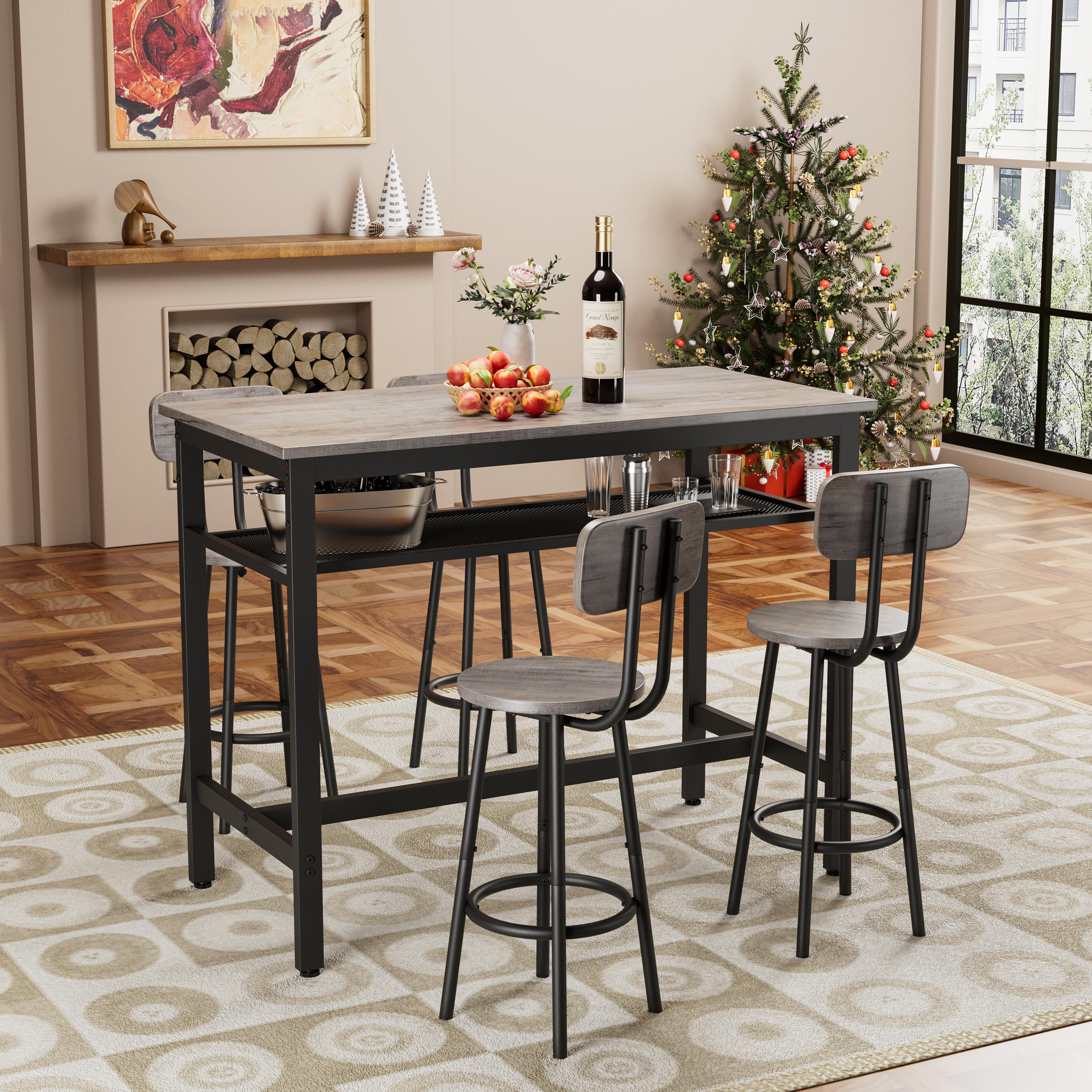 Dining Table Set for 5 ,Including 1 Piece Bar Table and 4 Pieces Chair, Kitchen Table and Chairs, Counter Height High Top Table with 4 Upholstered Stools, Space-Saving Pub Table Sets for Small Space
