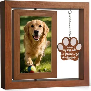 Dog Memorial Rotating Wooden 4x6 Double Sided Picture Frame with Paw Remembrance Tag Pet Loss Sympathy Gift