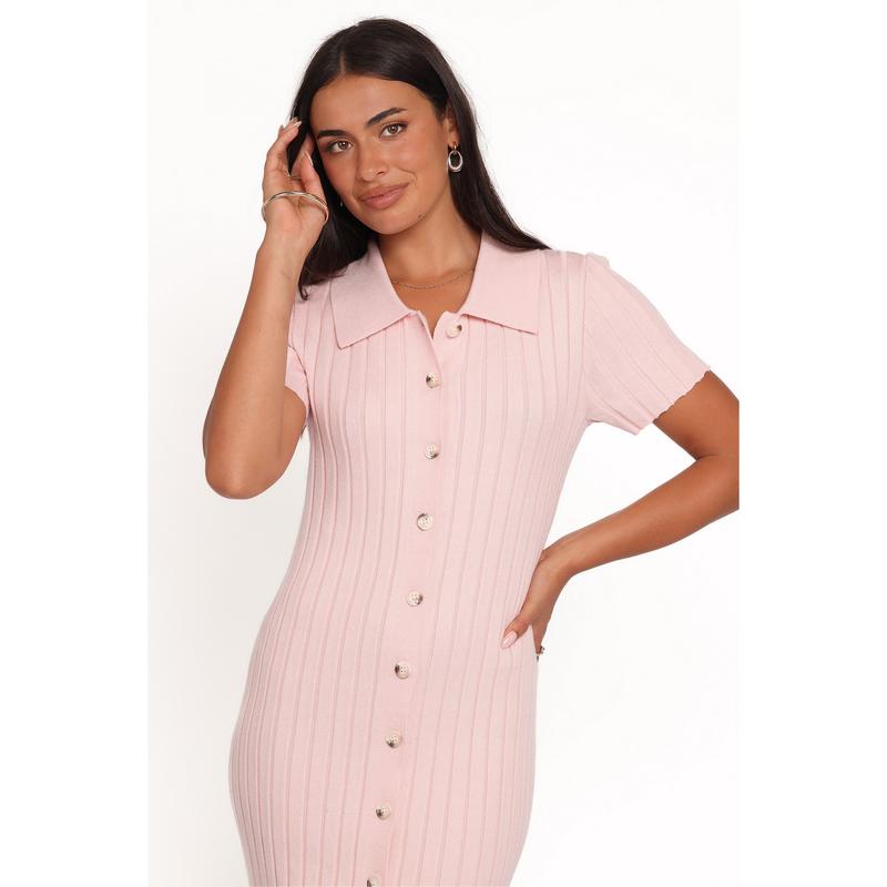 Aisha Short Sleeve Knit Midi Dress - Pink