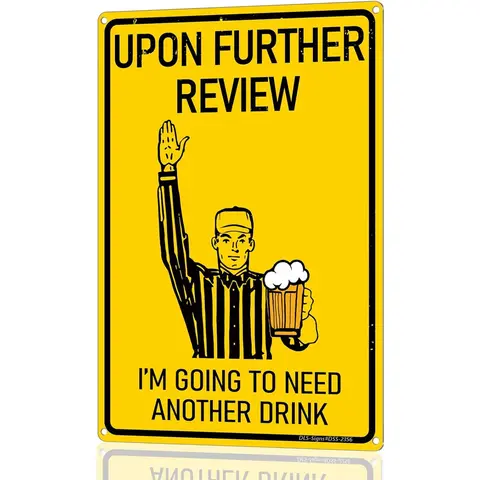 Humor 'Upon Further Review' Referee-Themed Aluminum Hanging Sign, 12x8in Durable Sports Bar Decor, Easy-Install Basement Wall Plaque, Gifts for Him Home Supplies 2356