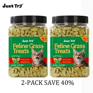 Just Try 2PCS Cat Grass Treats with Salmon & Catnip | Hairball control and Training treats | Teeth cleaning snack Reduce plaque  (13.4oz, Salmon & Catnip Flavor)