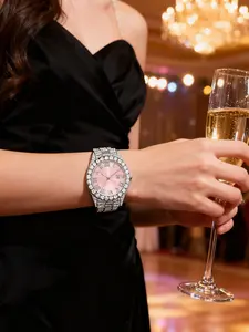 Men's and Women's Quartz Watches, Pink Dial Alloy Strap, Casual Roman Digital Calendar Dial, Fashionable Business Watch, Fashionable Watch, Modern Fashionable Watch, Ideal Gift for Him, Quartz Wristwatch, Modern Trendy Watch