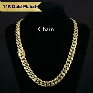 14K Gold Plated Heavy Mens Soild Cuban Link Chain Necklace and Bracelet Set Miami 18/20/22MM Hip Hop Jewelry Mother's Day Gifts