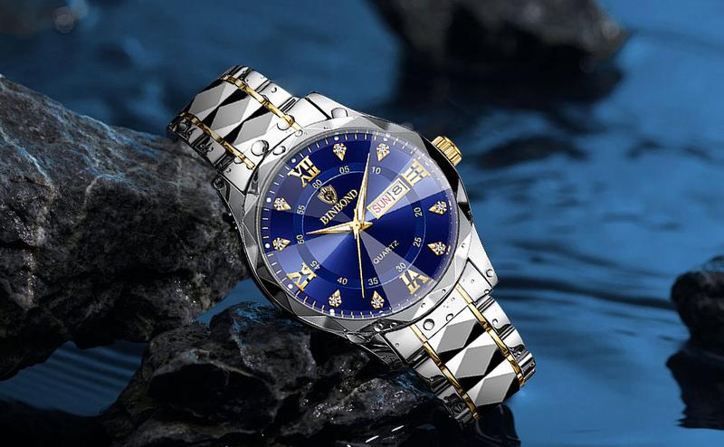 BINBOND Mens Watches Big Face Stainless Steel Luxury Business Dress Date Day Wrist Watch Waterproof fashion luminous Designer G2521