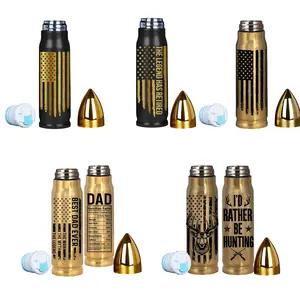17oz Patriotic Stainless Steel Insulated Bottle for Men, Capsule Shape Vacuum Thermos Coffee Water Bottle with American Flag, Dad, Hunting & Retirement Designs, Reusable Travel Drink Bottle, Father's Day Gift for Dad Husband