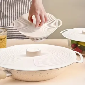 3-Piece Set Dual Handle Vacuum Sealed Silicone Lids, Heat Resistant Microwave & Stove Safe, Reusable for Bowls Plates Pans Cups