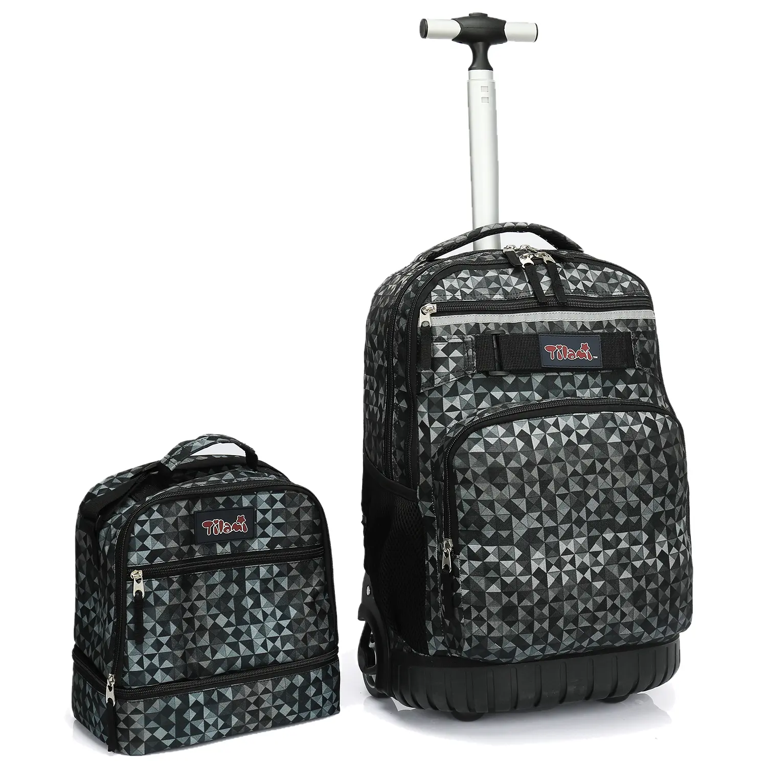 Tilami Rolling Backpack 19 inch with Lunch Bag Wheeled Laptop Backpack, Grey