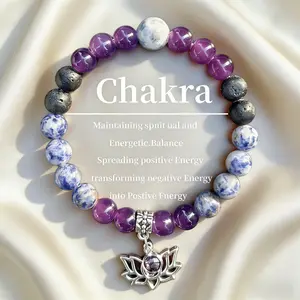 Chakra Balancing Bracelet - Amethyst, Sodalite & Lava Stone for Spiritual Energy, Positive Vibration & Chakra Alignment