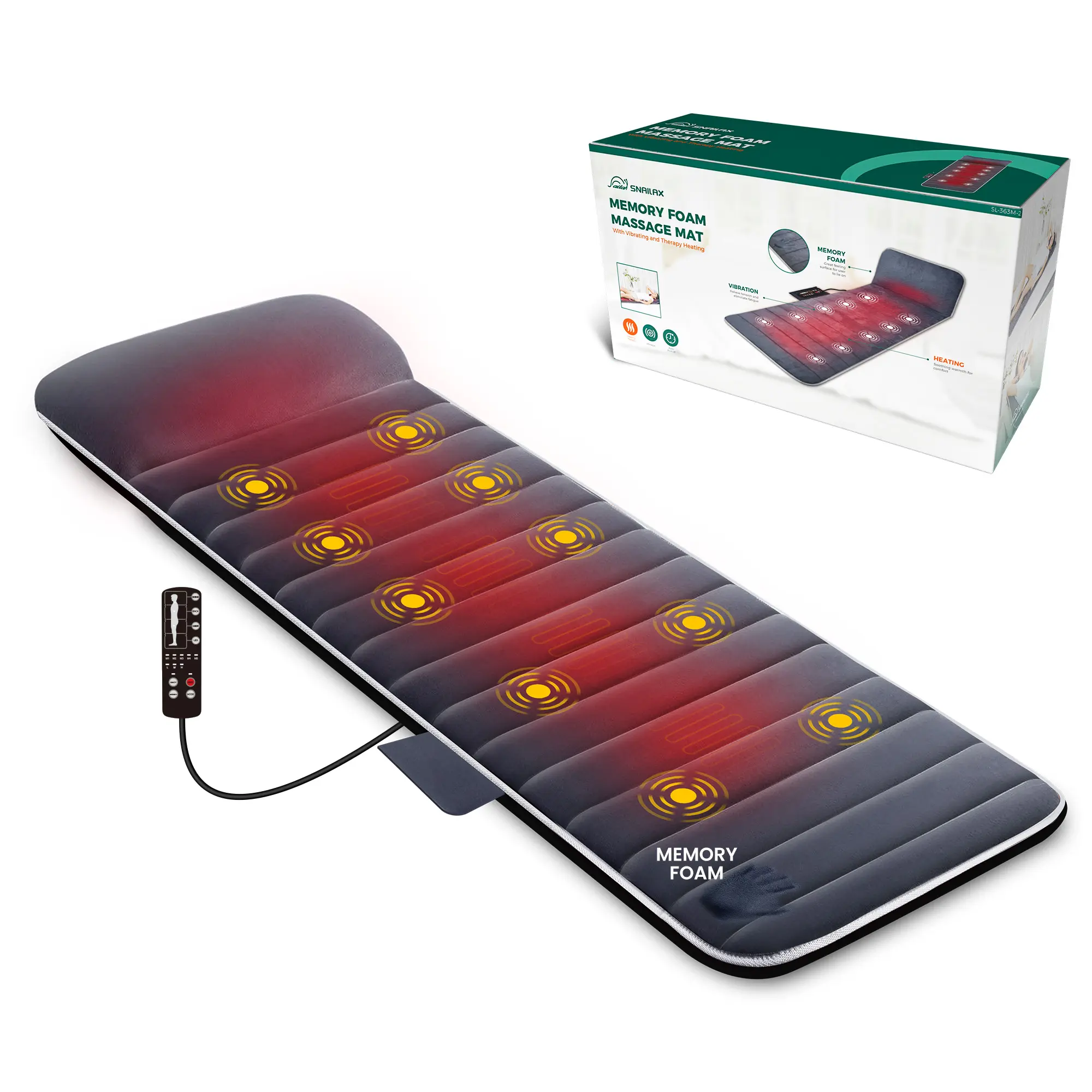 Snailax Vibrating Full Body Massage Mat with Heat, 10-Motor Plush Memory Foam Pad with 6 Heating Zones for Stress Relief, Personal Care Gift