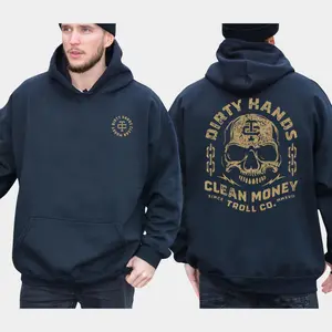 Dirty Hands Clean Money - Golden Skull 2-Sides Hoodie, Blue Collar Hoodie, Work Shirt For Men's, Casual Menswear, For Men