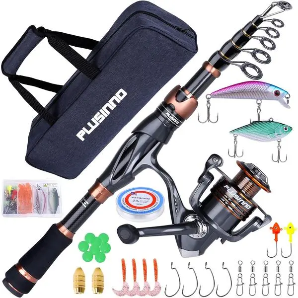Fishing Rod and Reel Combos, Bronze Warrior Toray IM6 Carbon Matrix Telescopic Fishing Rod Pole, 12 +1 Shielded Bearings Stainless Steel BB Spinning Reel, Travel Freshwater Fishing Gear