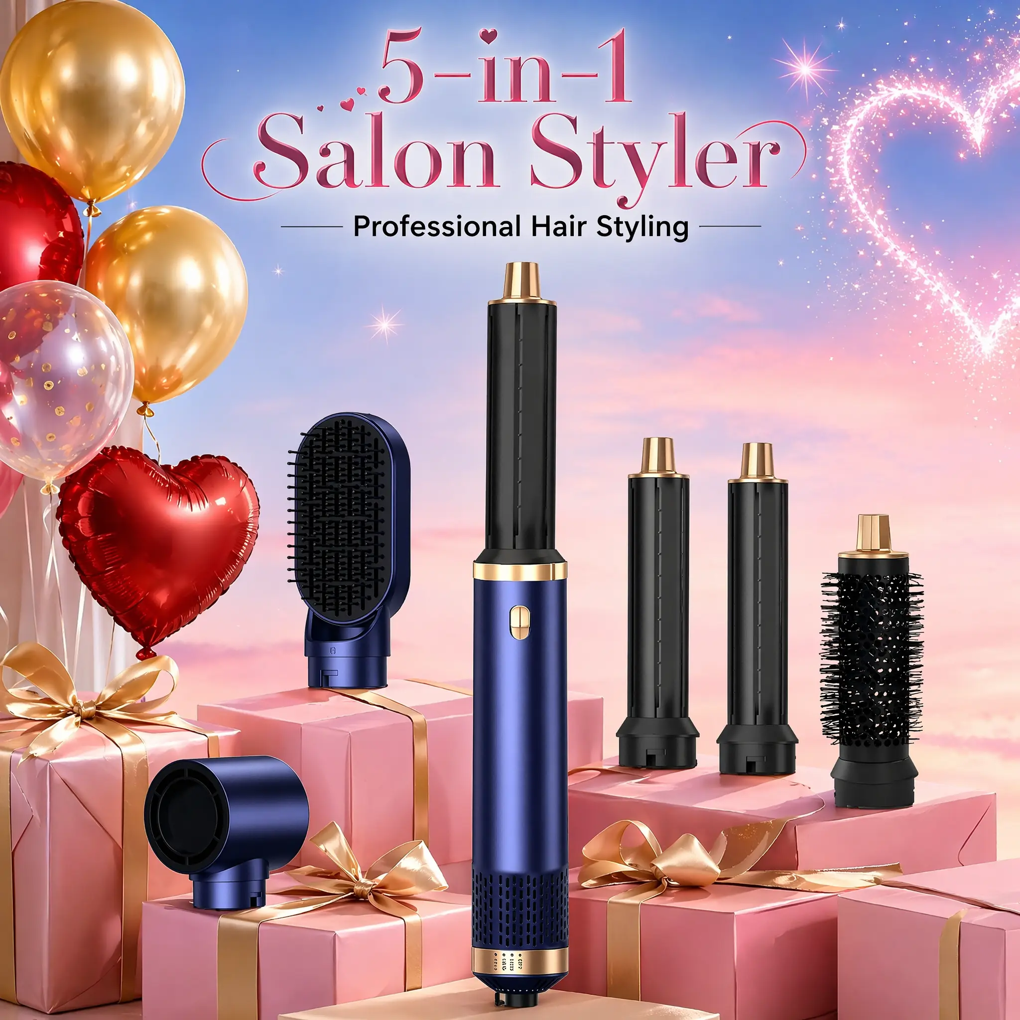 5-in-1 Airflow Styler and Hair Dryer Brush Kit for Volumizing, Curling, and Straightening, Features 3 Heat Settings, Smooth Hair Styling
