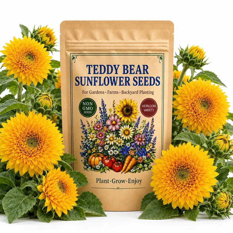 500 Teddy Bear Sunflower Seeds for Planting, Fluffy Double Golden Flowers for Patio Containers