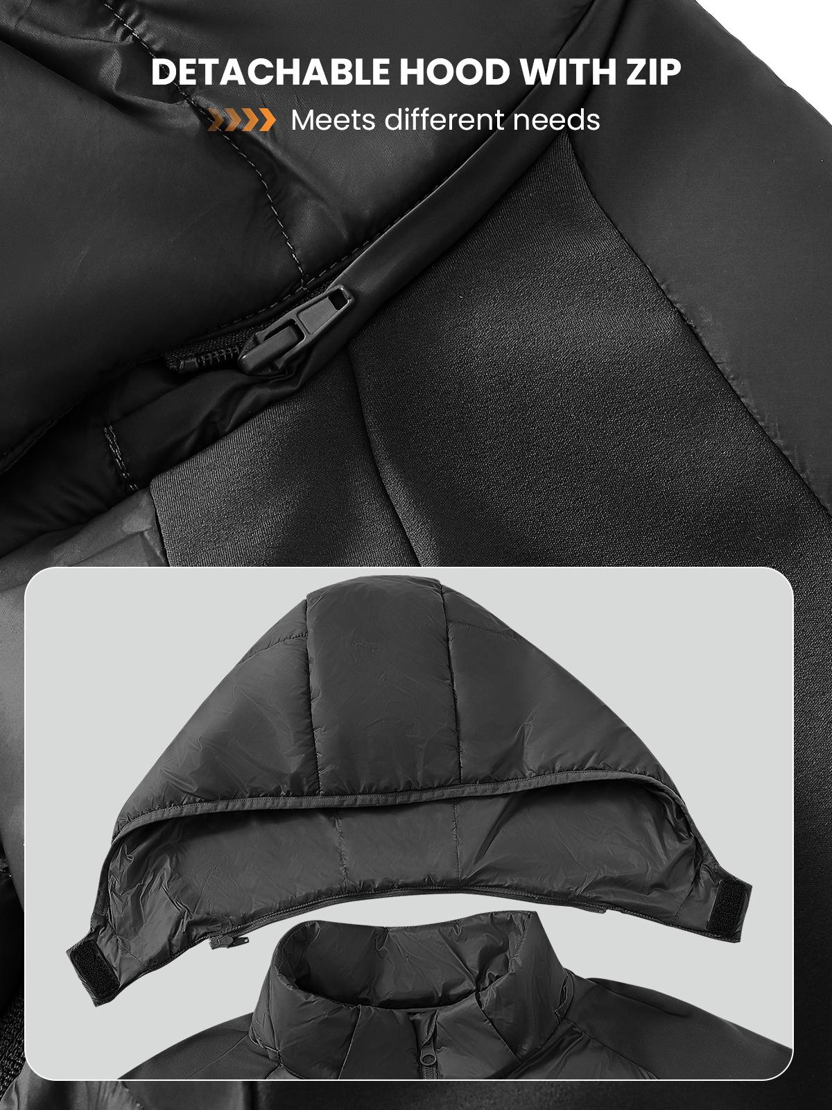 GOPUNE Men's Insulated Running Jacket Hybrid Lightweight Puffer Jacket Detachable Hood Warm Winter Coat Hiking Golf