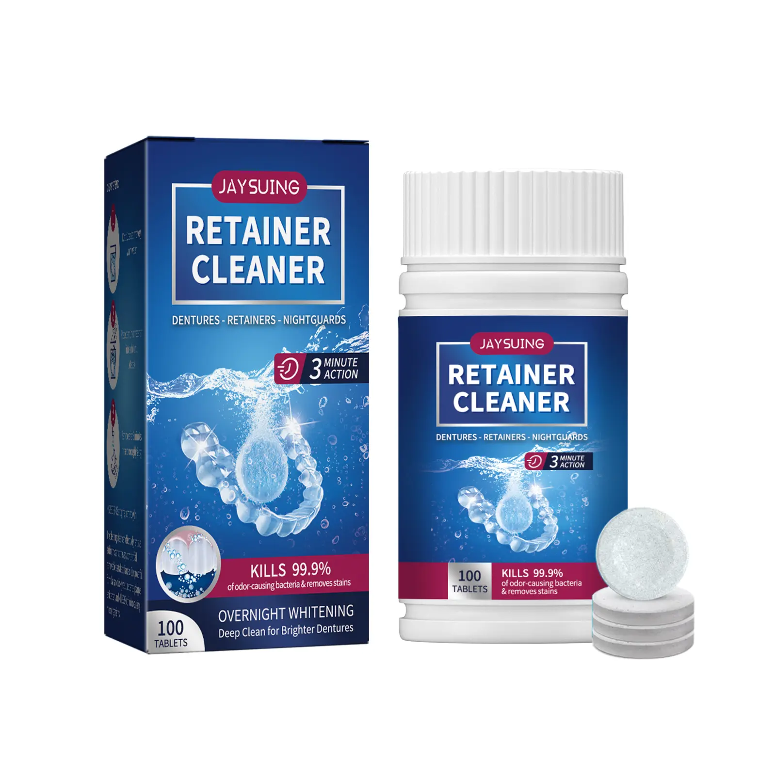Retainer Cleaner Tablets 100 Count – Denture & Aligner Cleaning Tablets for Removing Stains, Plaque & Odors – Daily Oral Appliance Cleaner