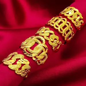 Ethiopia Dubai Gold Color Arab Rings Resizable For Women Wedding Jewelry African Party Gift Nigerian Jewellery