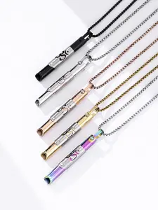 14K Gold-Plated Breathing Whistle Necklace: Stainless steel with yoga motif & diamond accent. Anxiety-relief tool for meditation & mindfulness, ideal for daily wear or graduation gifts.