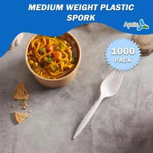 1000 Pack Apsic Small Plastic Sporks, 5.5" Disposable Solid Sporks Silverware Set, Bulk Utensils Cutlery for Christmas Party, Weddings, Take-out Fast Food, Kitchen Restaurants Supply - White