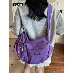 Japanese ins simple and lightweight purple and orange dumpling bag, leisure travel fitness crossbody bag, college students' fashionable commuting versatile shoulder bag, zipper closure, multiple colors optiona office workers commu, Casual crossbody bag