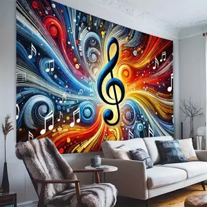 1pc Vibrant Music-Themed Photography Backdrop Tapestry - Bold Treble Clef & Swirling Music Notes Design, Durable Polyester Fabric, Perfect for Indoor/Outdoor Parties, Birthdays, Studio Props (No Electricity Needed), Music Gifts, Music Room Decor