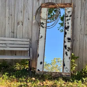 Tri Color Cowhide Floor Length Mirror Western Home Decor Cowhide Mirror for Rustic Interior Design