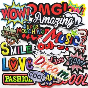 Accessory 22pcs DIY Word Patches Embroidery Mix Patterns Iron On/Sew On Applique for Clothes Backpacks T-Shirt Jeans Skirt Vests Scarf Hat Bag (Style 10)