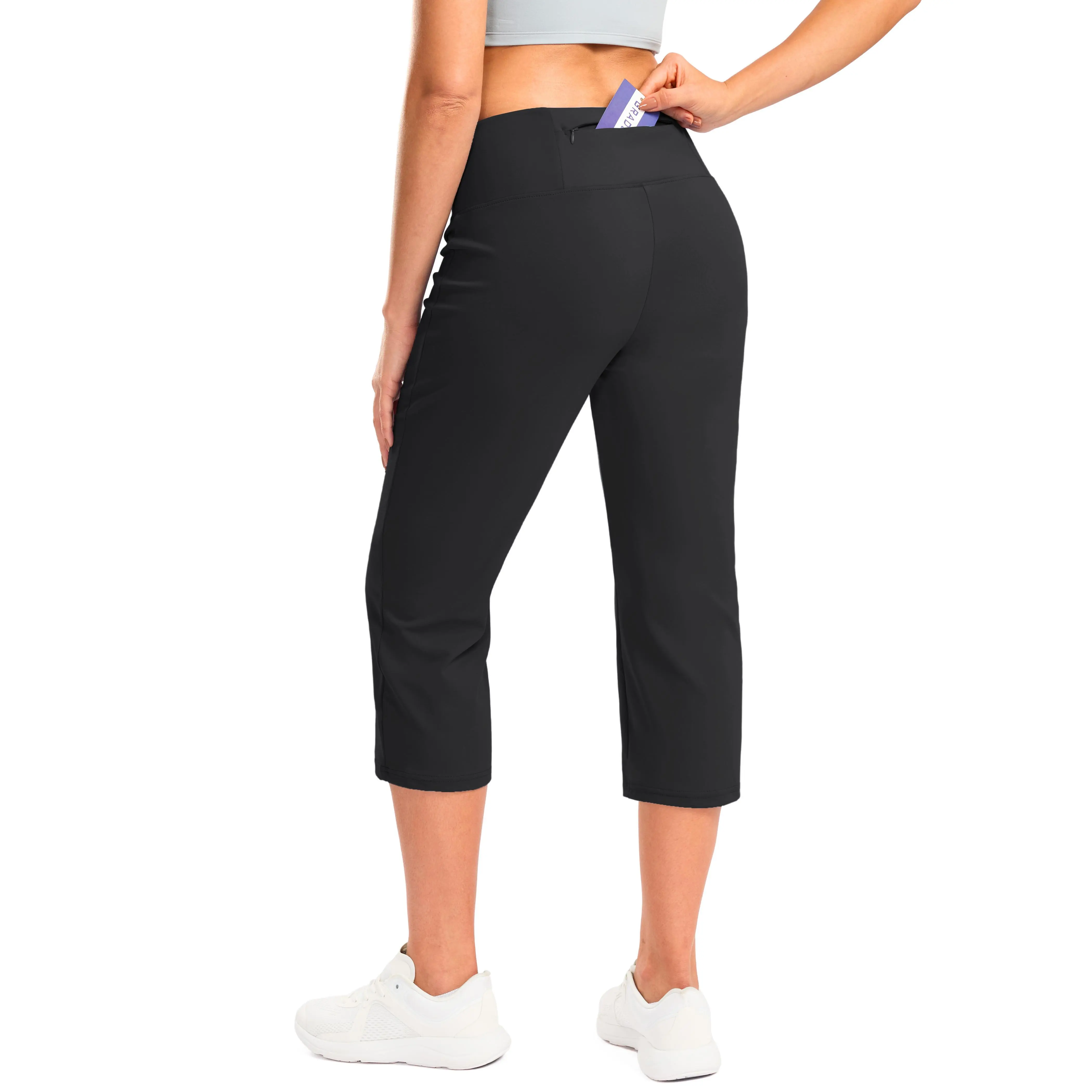 G Gradual Women's Yoga Capri Pants with Zipper Pocket High Waist Leggings Crop Straight Leg Workout Exercise Capris for Women