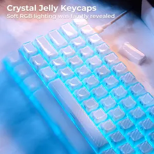 XVX Magic Wave Series White/Pink/Blue TransparentOEM Profile Side-Print Crystal Ice-Cube 136-Key Keycap Set Gaming Setup Girl Setup（only keycap, not include a keyboard）