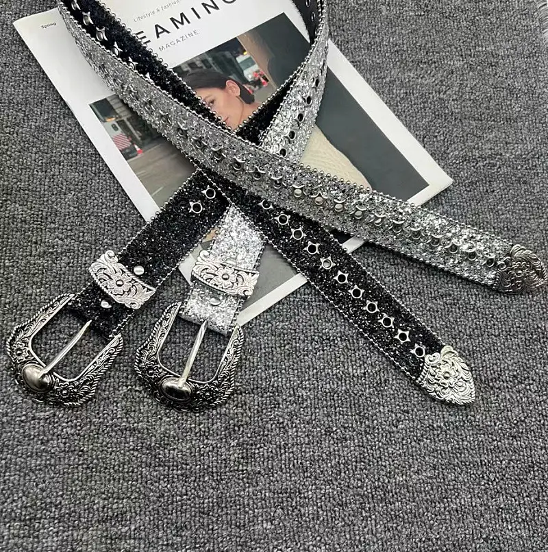 Black Silver) belt y2k Handmade Rhinestone Belt Suitable For 