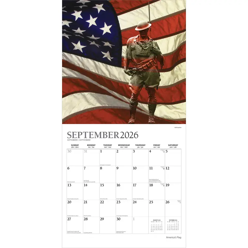 America's Flag | 2026 12 x 24 Inch (Hanging) Monthly Square Wall Calendar | Foil Stamped Cover | Plato | USA United States of America 3