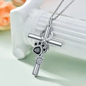 1 elegant cross necklace with black cat claws and Synthetic Zirconia heart-shaped pendant - suitable for women, birthdays, Christmas, Halloween gifts, luxury pet commemorative souvenirs
