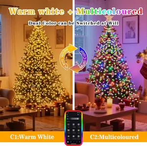 Smart Christmas Tree Lights with Ring APP Control Music Sync 6.56Ft x 16 Lines String 400 LED Indoor Outdoor 17 Modes Multicolor Timing for Christmas Tree Decorations