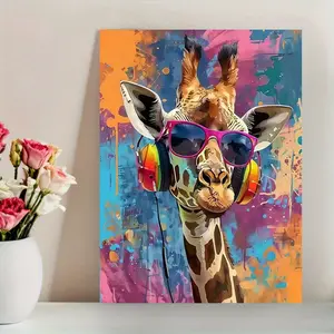 1pc Unframed Canvas Giraffe Music Poster - Vibrant Wall Art with Colorful Abstract Background, Perfect for Living Room, Bedroom, Office or Bar Decoration, Unique Gift Idea, Indoor Use, Bedroom Wall Decoration| Abstract Artwork| Modern mural, giraffe decor