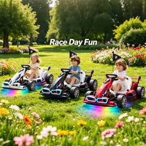 24V 36V Electric Go Kart with Adjustable Seat, Licensed Drift Kart with Dual 300W Motors, Crazy Go Cart for Kids Ages 6-12, Cool LED Lights, Drift Mode and 2 Speeds