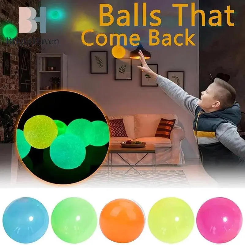 Glow-in-the-Dark Sticky Ceiling Balls, 5/10Pcs Bright Colors Stress Relief Toys for 6-8 Years Children Development, Indoor Classroom Classic Novelty Toys