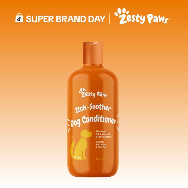 Zesty Paws Itch-Soother Dog Conditioner with Oatmeal Shea Butter & Aloe Vera for All Breeds Gentle Detangling & Skin Health Support
