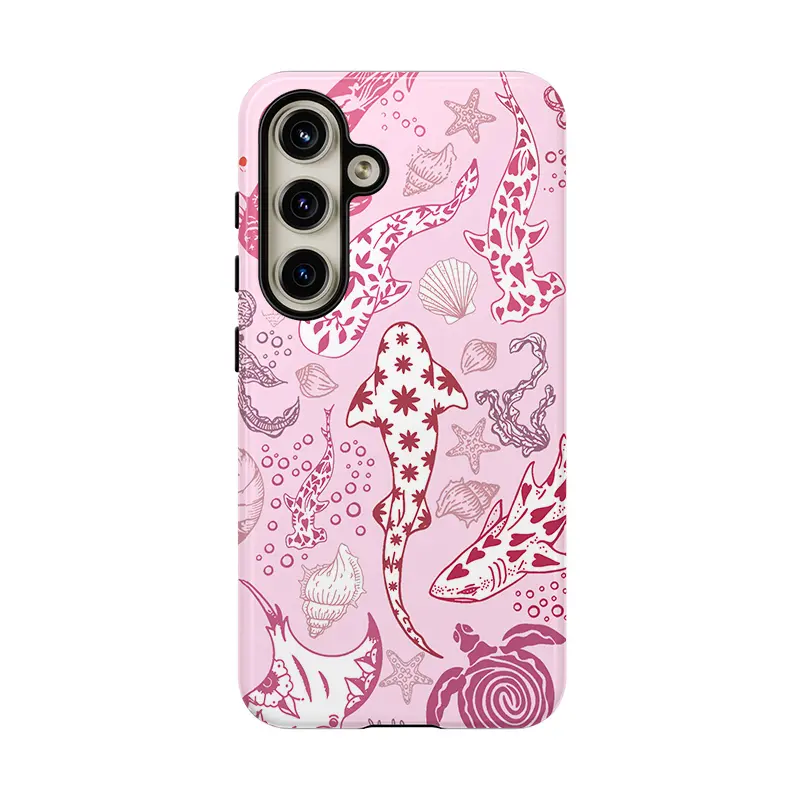 Pink Ocean Life Phone Case, Shockproof Rugged Cover Dual Layer Soft TPU Hard Bumper Shell for Samsung S26 S25 S24 S23 S22 S21 NOTE20 Ultra A71 A56 A36 Plus FE A06 A13 A14 A15 A16 A23 A25 A26 A34 A52 A53 A54 A55 A57 A37 A17 A33 A32 A24 Edge