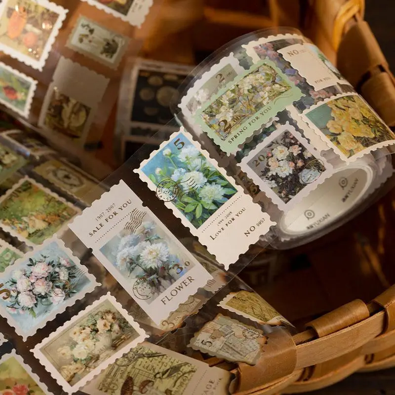 Vintage Pattern Stamp Sticker, 2 Rolls Retro Self Adhesive Decorative Sticker, DIY Decorative Sticker for Scrapbooking, Journaling, Gift Wrapping, Chr