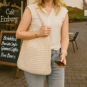 Sweet Knitted Tote Bag, Waterproof Waffle Texture, Perfect for Christmas, Halloween, Summer, Winter, Valentine's Day, Birthday Gift, Handmade Tote Bag