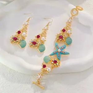 High quality Bohemian Ocean Design Bracelet , Colorful Starfish Shell Design Bracelet, Inlaid with Shiny Synthetic Zirconia Bracelet, Fashionable and Exquisite Accessories, Creative Gift for Women