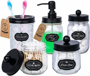 Mason Jar Bathroom Accessories Set 5 Pcs-Bathroom Sets (Black)