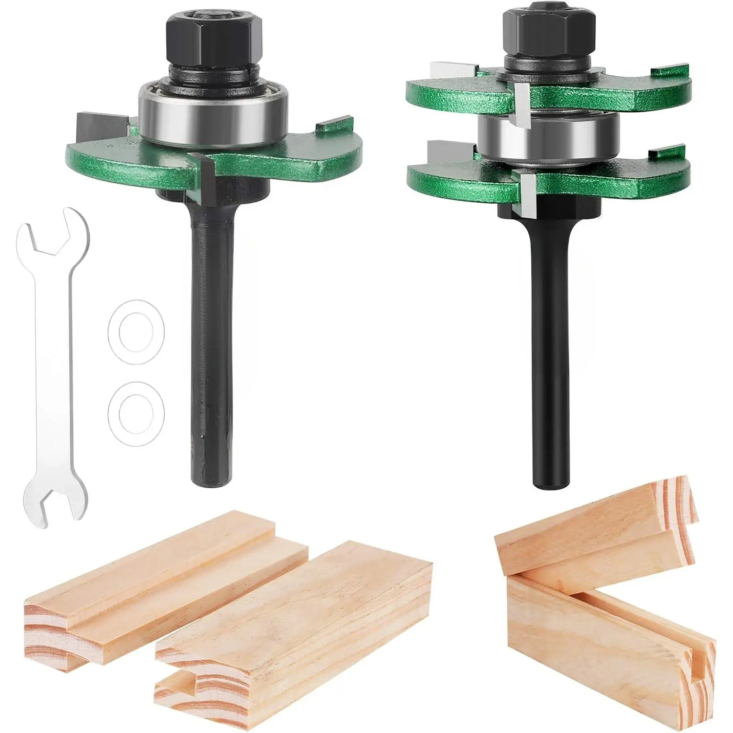 Pro Tongue and Groove Set of 2 Pieces 1/4 Inch Shank Router Bit Set 3 Teeth Adjustable T Shape Wood Milling Cutter