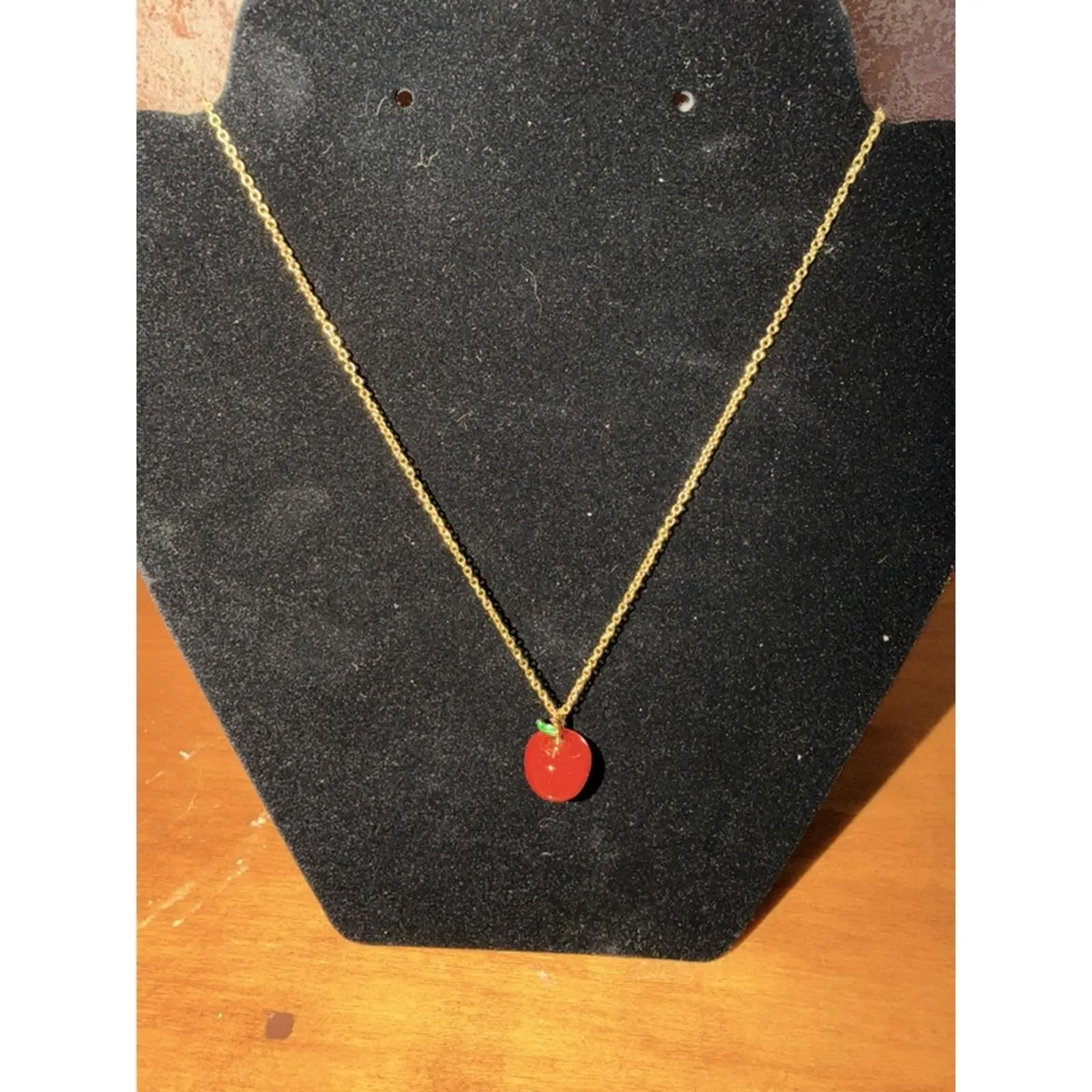 Apple Charm Necklace with Chain - Red Apple Pendant on Gold Chain for Women