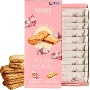 Korean Food JEKISS Jeju Garlic Sable Sand Cookies – Crunchy Butter Biscuit with Jeju Garlic Cream, 10 Individually Wrapped Pieces, Perfect for Gifting (180g)