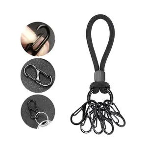 High-End Unisex Fabric Keychain with 5 Key Rings, Stylish Car Key Holder, Durable Design, Perfect Gift for Men & Women